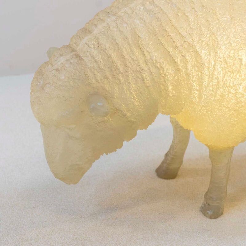 Vintage luminous resin sculpture of a life-size sheep, 1970