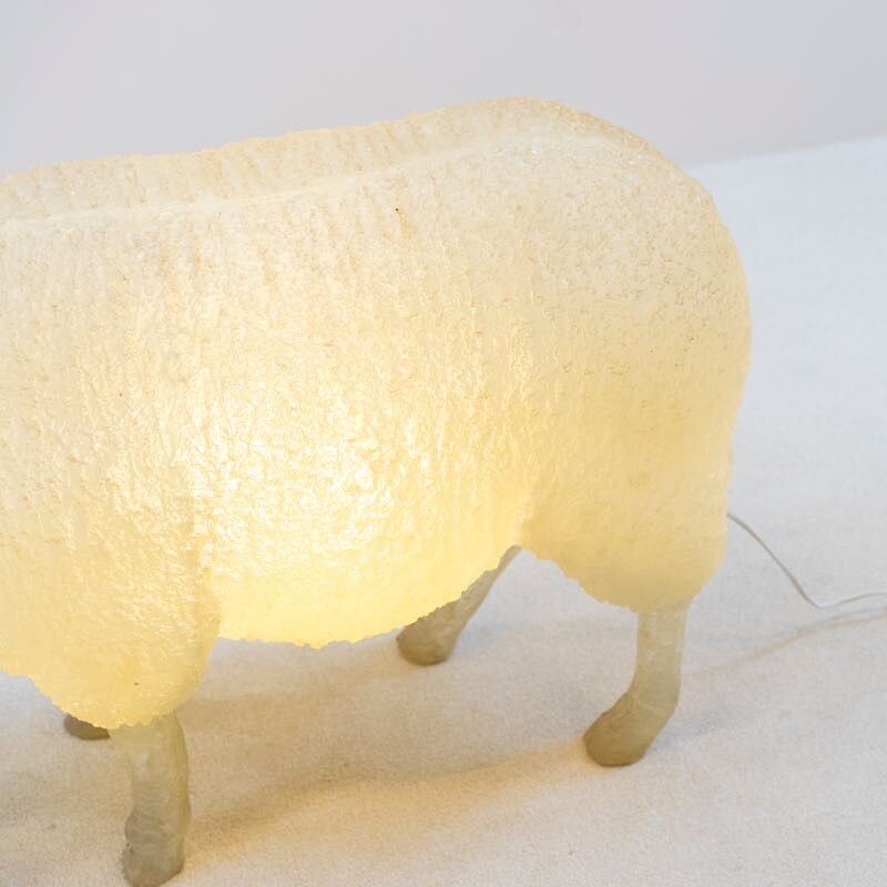 Vintage luminous resin sculpture of a life-size sheep, 1970