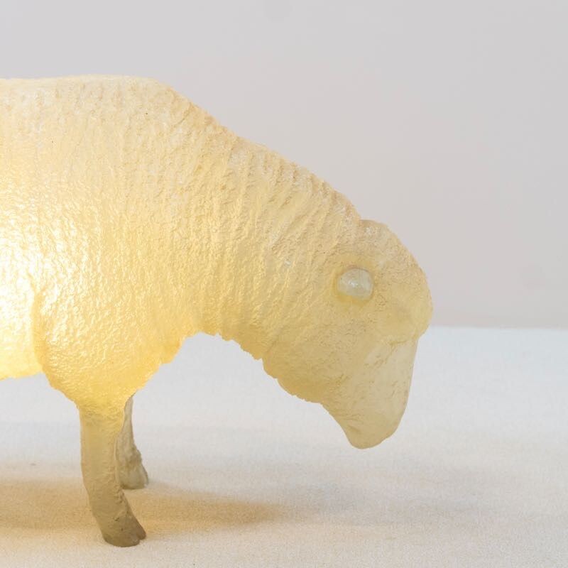 Vintage luminous resin sculpture of a life-size sheep, 1970