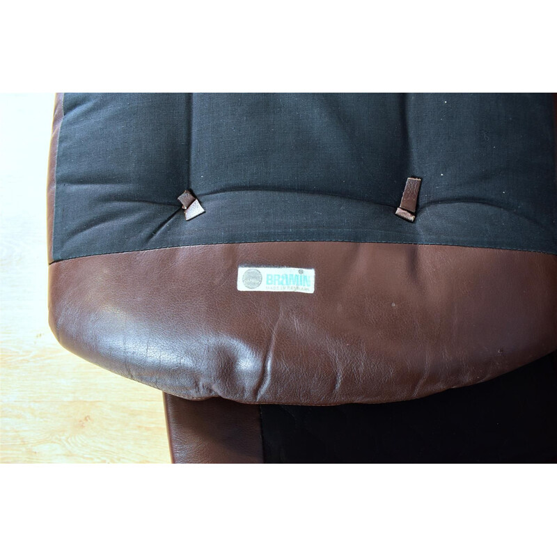 Vintage "Pirouette" brown leather armchair by Henry Walter Klein from Bramin