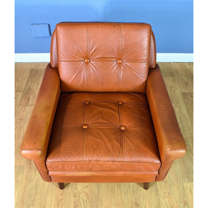 Vintage tan leather armchair by Skippers Mobler, 1960s