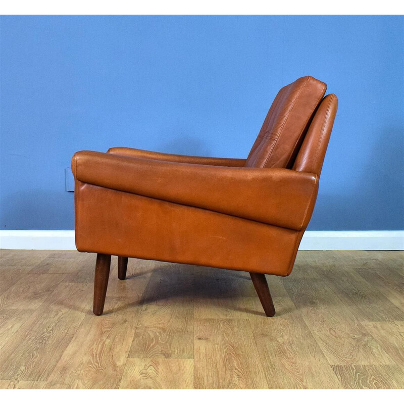 Vintage tan leather armchair by Skippers Mobler, 1960s