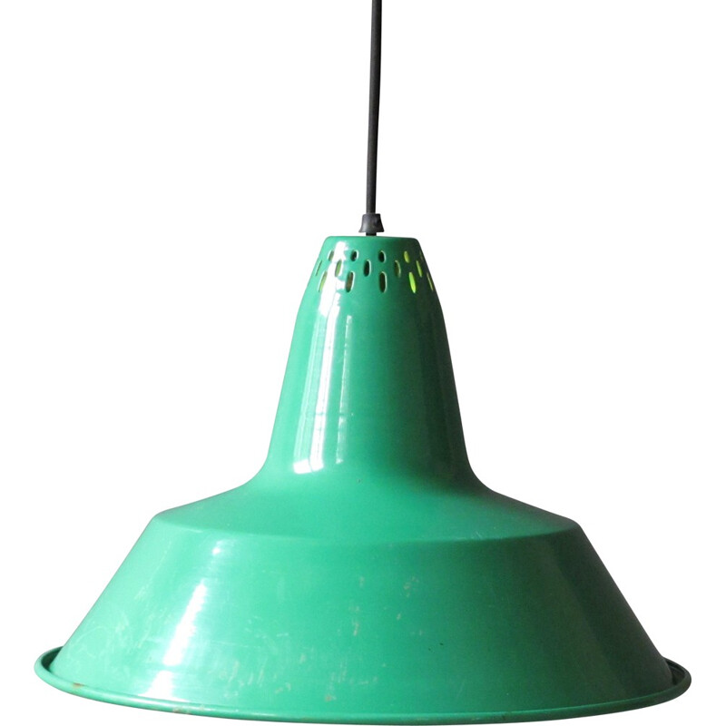 Industrial green hanging lamp in steel - 1960s