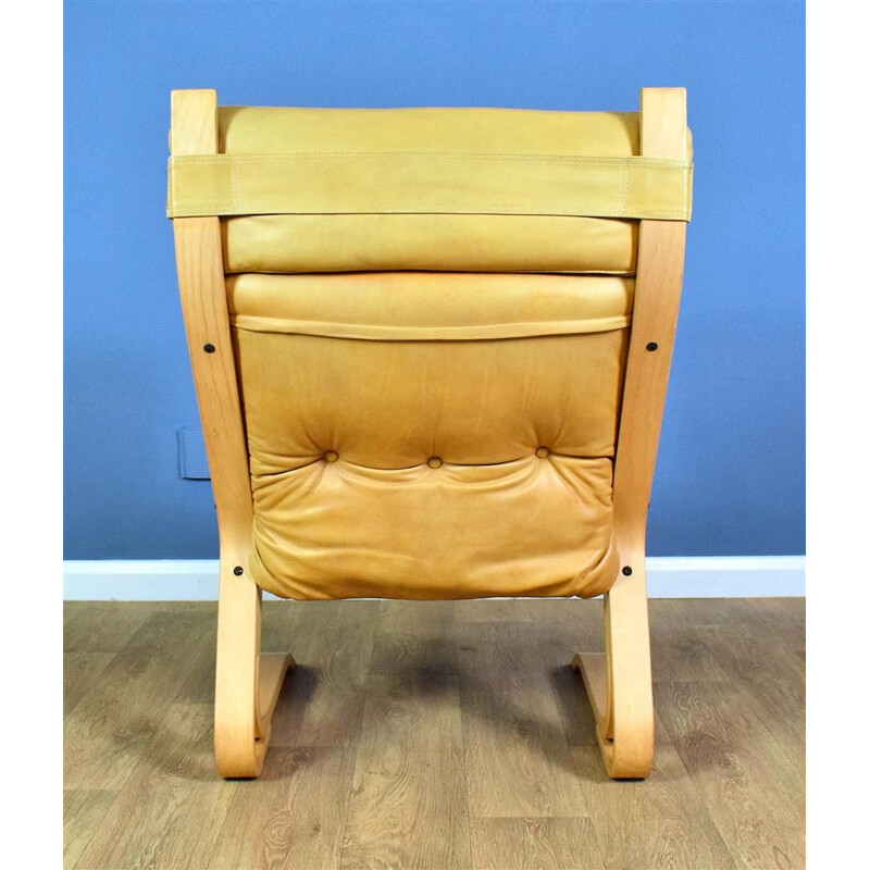 Vintage "Kengu" Caramel Leather armchair by Elsa & Nordahl Solheim from Rybo Rykken