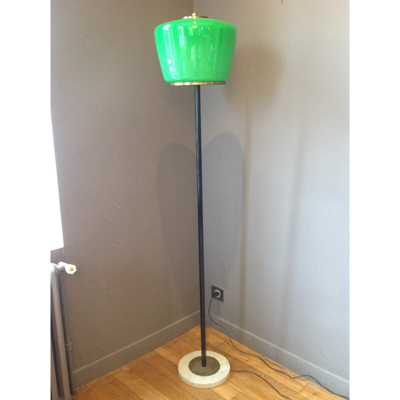 Green Italian floor lamp in Murano's glass, marble and brass, Gino SARFATTI - 1960s