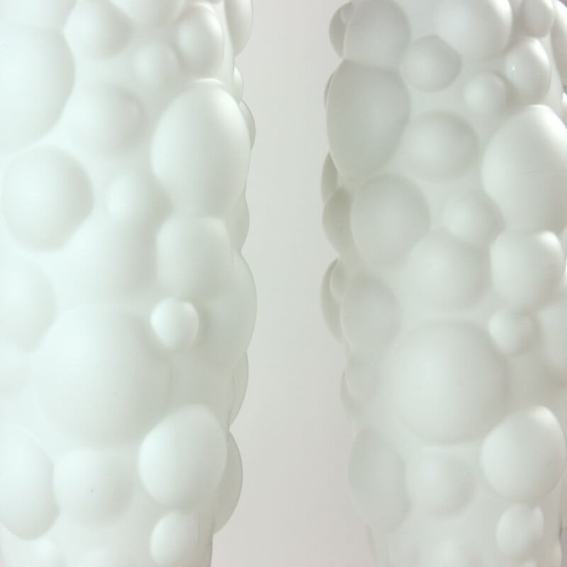 Pair of vintage white opal glass pendant lamps, Czechoslovakia 1960