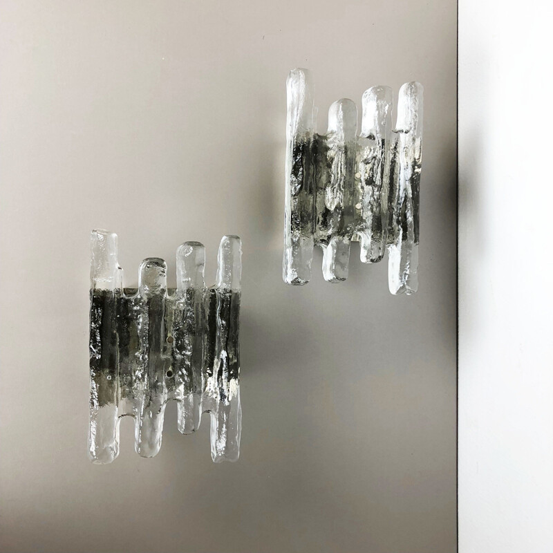 Conjunto de 2 candeeiros de parede de vidro vintage da Kalmar Lights, 1960