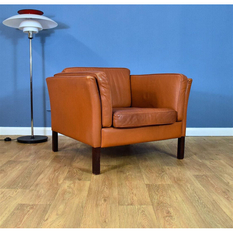 Vintage Tan Leather armchair by Stouby, 1970s