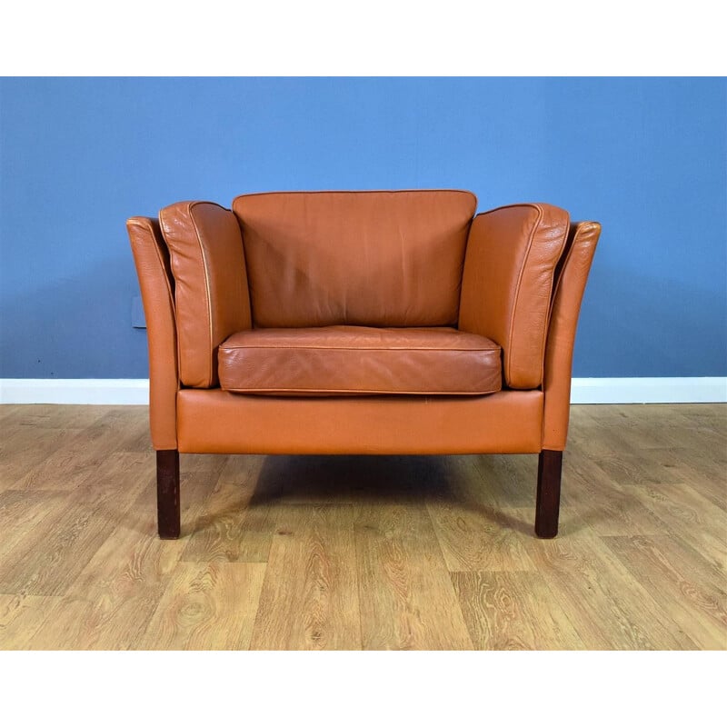 Vintage Tan Leather armchair by Stouby, 1970s