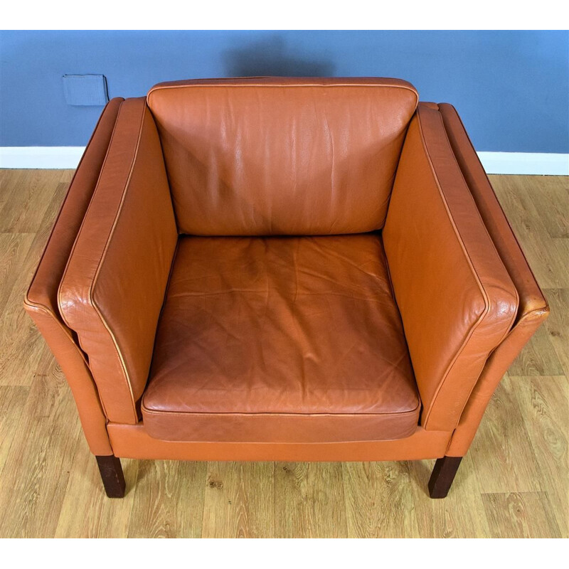 Vintage Tan Leather armchair by Stouby, 1970s