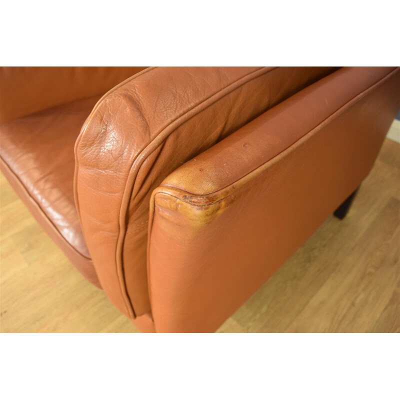 Vintage Tan Leather armchair by Stouby, 1970s