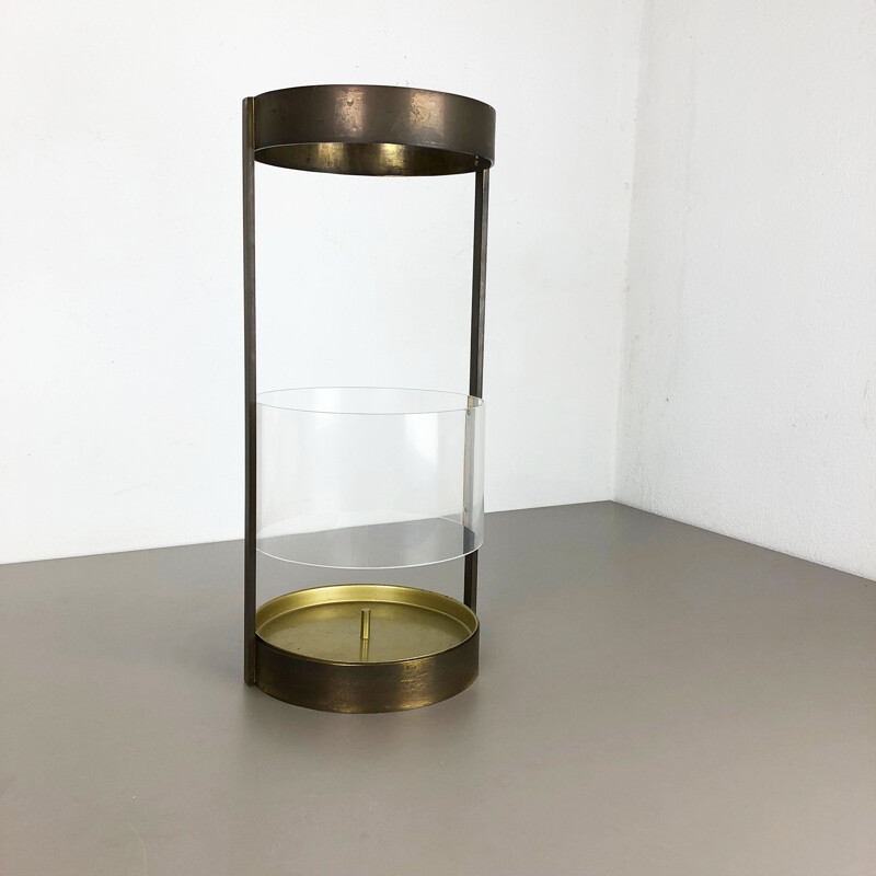 Vintage umbrella stand in solid brass and acrylic glass, Italy, 1970s