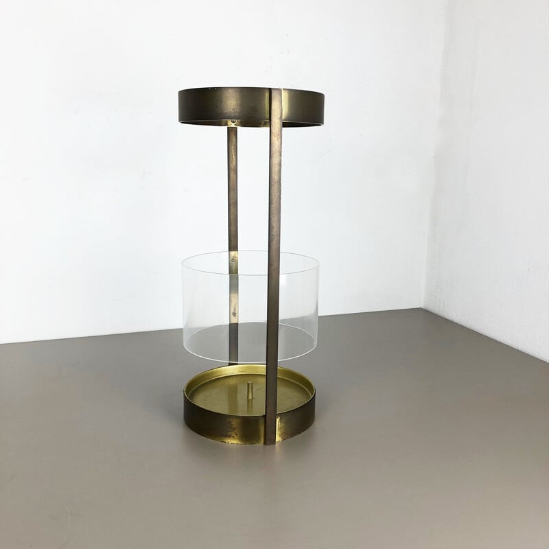 Vintage umbrella stand in solid brass and acrylic glass, Italy, 1970s