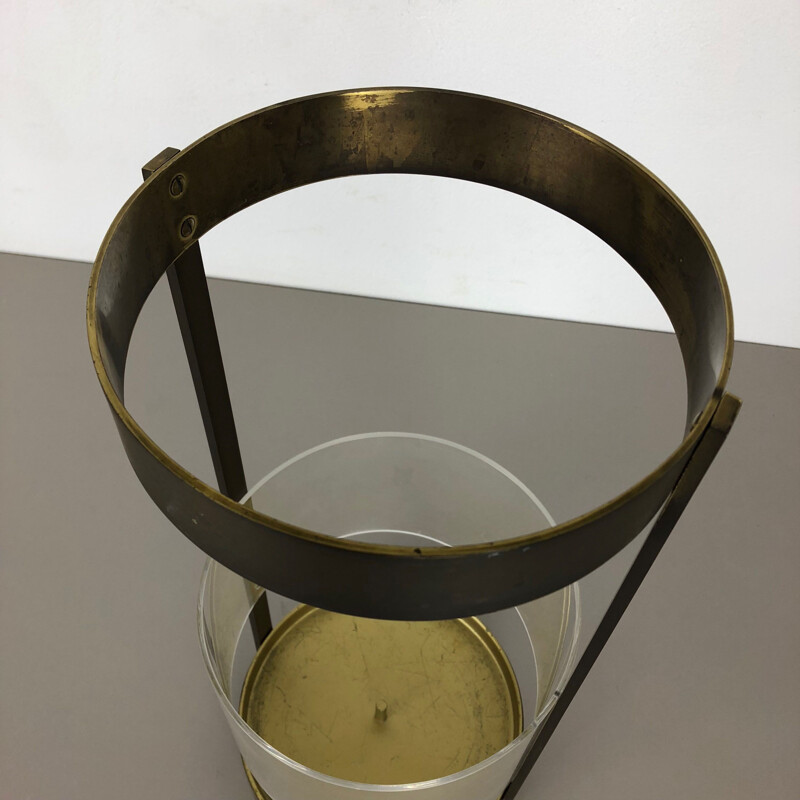 Vintage umbrella stand in solid brass and acrylic glass, Italy, 1970s