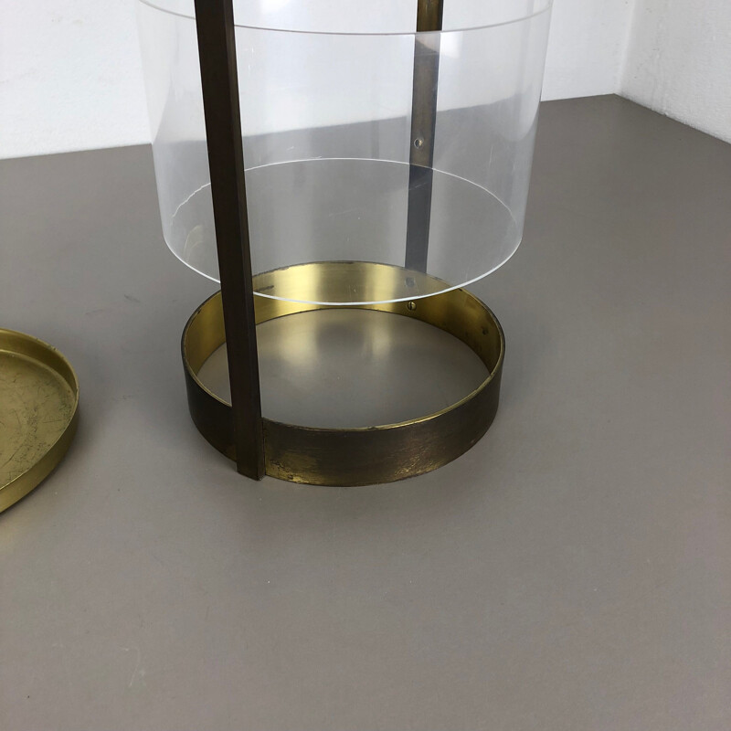Vintage umbrella stand in solid brass and acrylic glass, Italy, 1970s