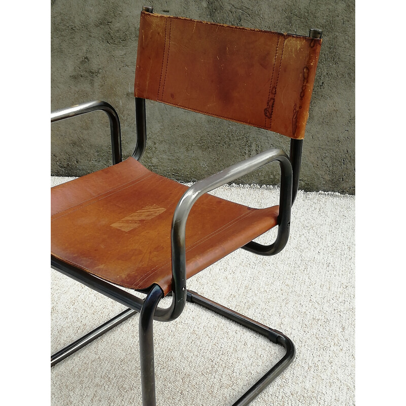Fauteuil vintage type Bauhaus en cuir et acier tubulaire, 1960s