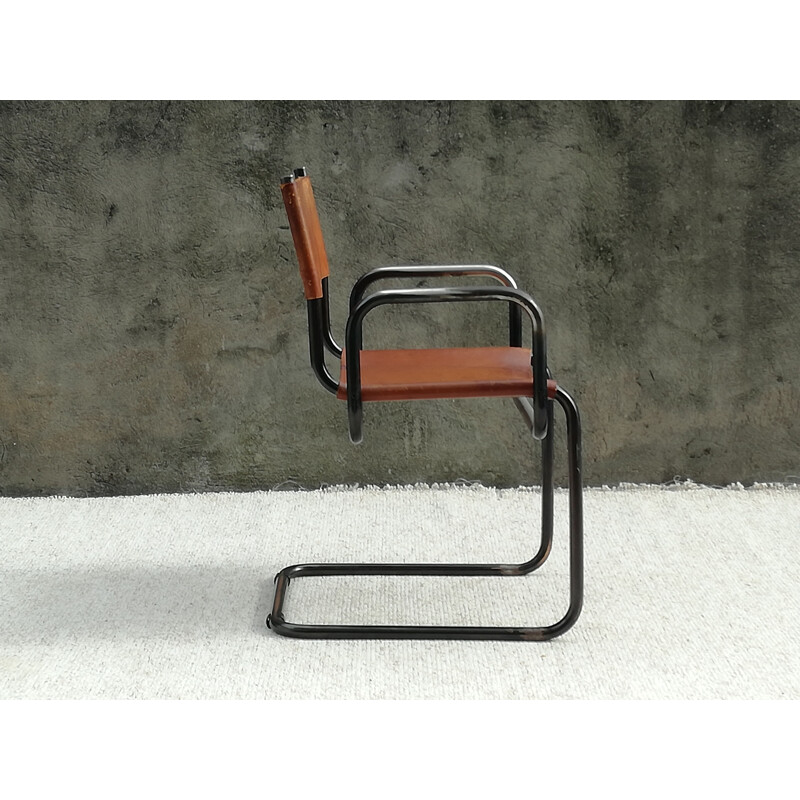 Vintage leather and tubular steel Bauhaus armchair, 1960s