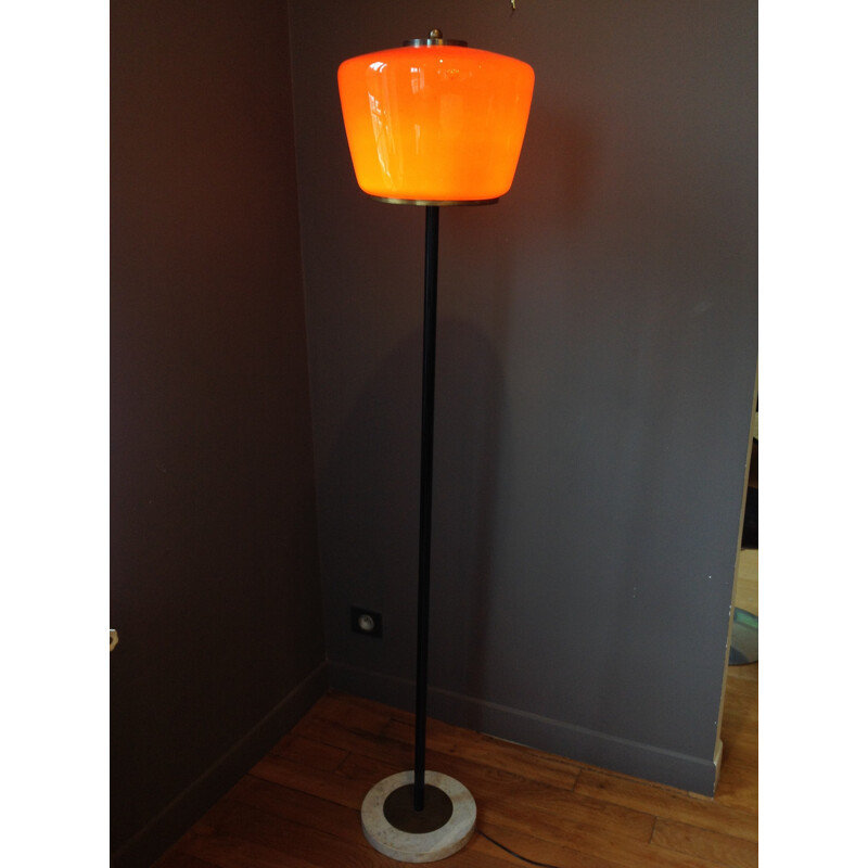 Italian floor lamp in orange Murano's glass, marble and brass, Gino SARFATTI - 1960s