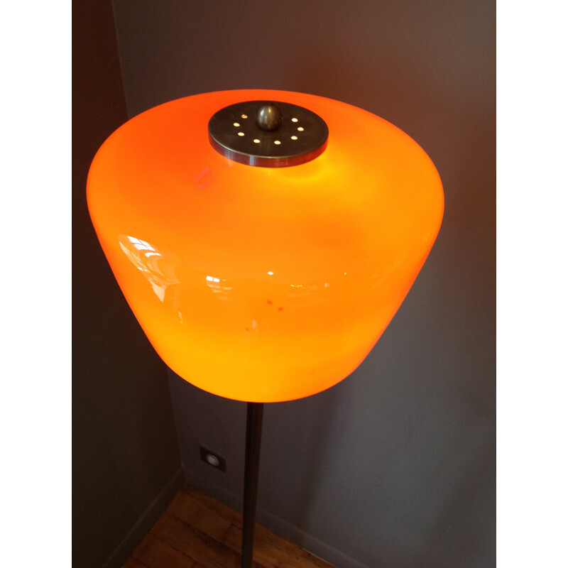 Italian floor lamp in orange Murano's glass, marble and brass, Gino SARFATTI - 1960s