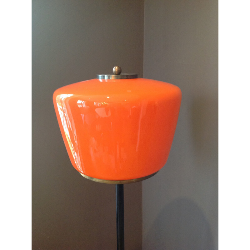 Italian floor lamp in orange Murano's glass, marble and brass, Gino SARFATTI - 1960s