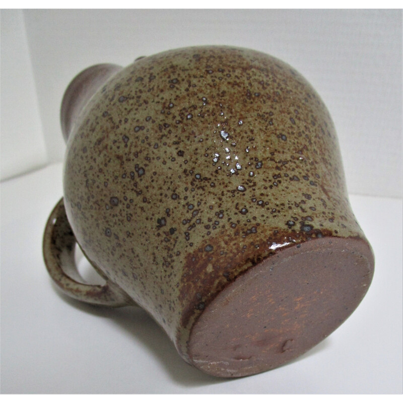 Vintage zoomorphic stoneware pitcher with owl figure 1960