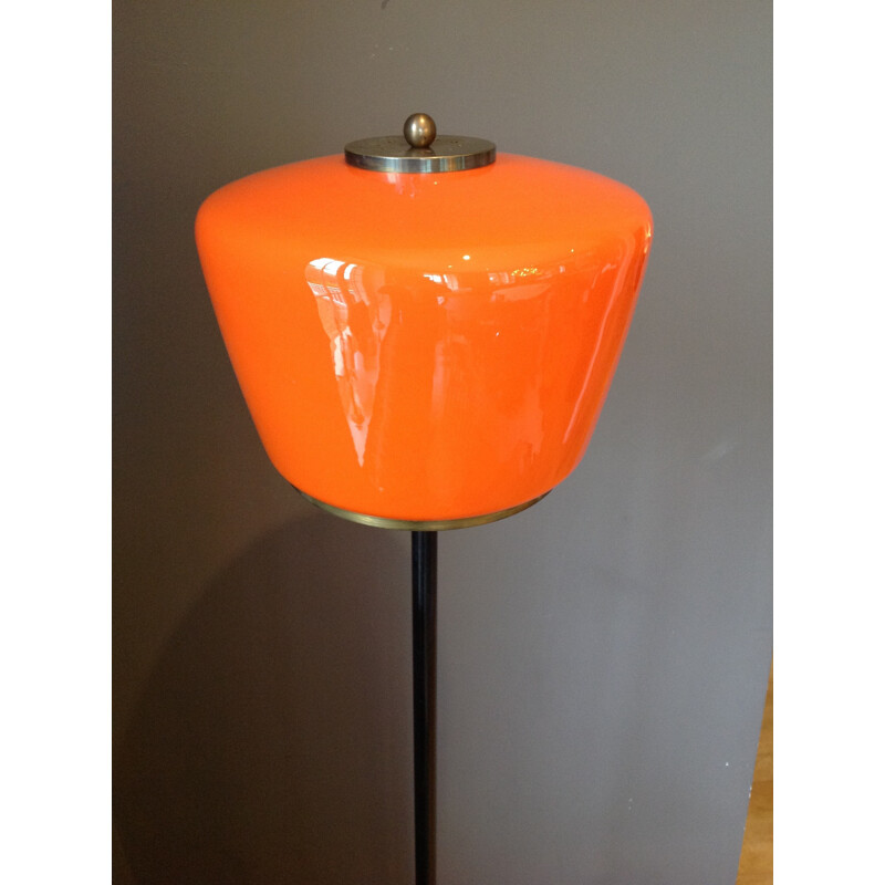 Italian floor lamp in orange Murano's glass, marble and brass, Gino SARFATTI - 1960s