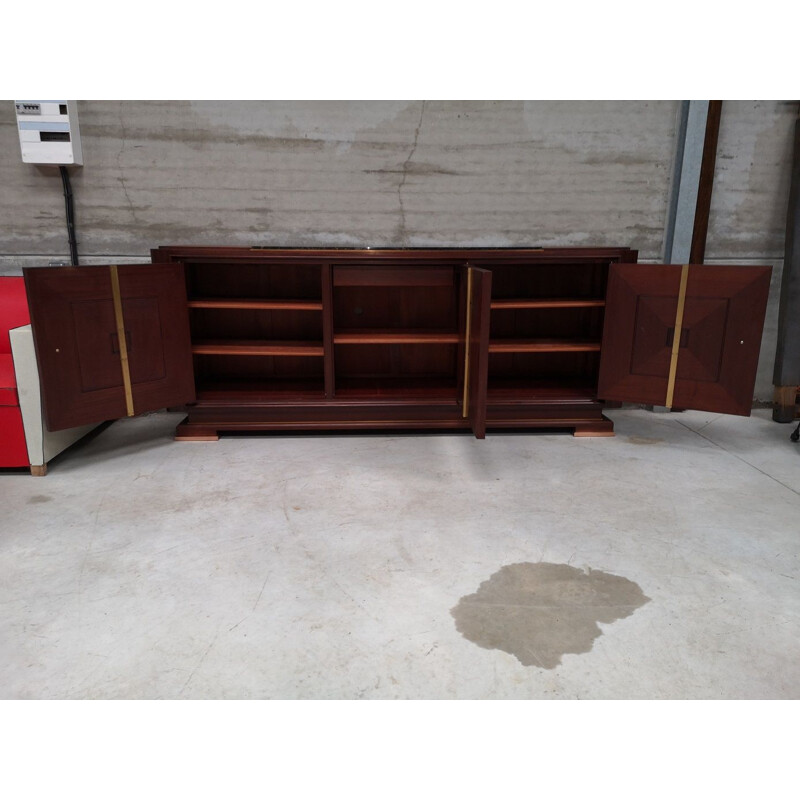 Vintage art deco mahogany bronze marble 3 doors sideboard 1930 