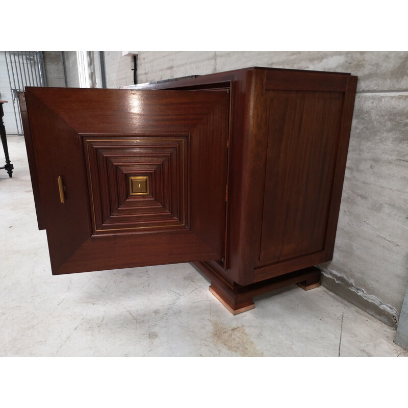 Vintage art deco mahogany bronze marble 3 doors sideboard 1930 