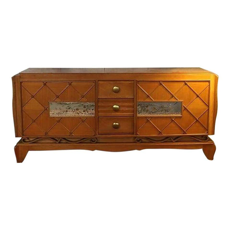 Vintage art deco sideboard in oak and agglomerated glass by René Prou