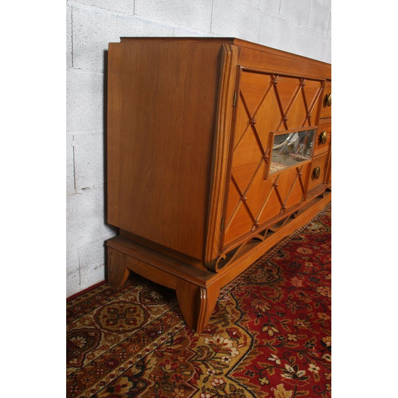 Vintage art deco sideboard in oak and agglomerated glass by René Prou