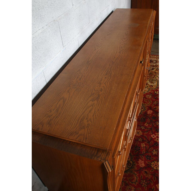 Vintage art deco sideboard in oak and agglomerated glass by René Prou