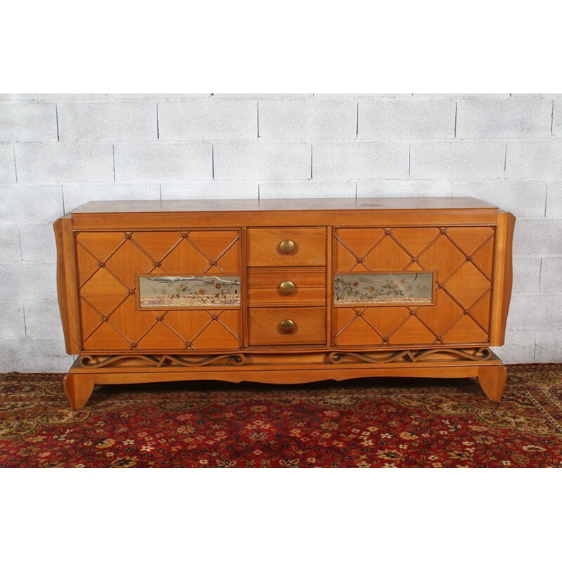 Vintage art deco sideboard in oak and agglomerated glass by René Prou