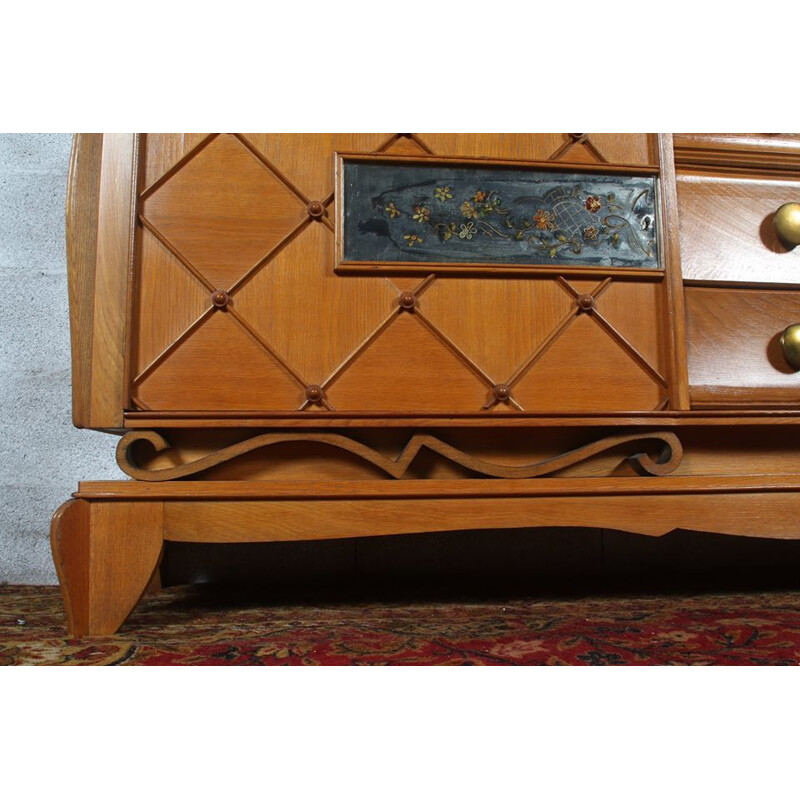 Vintage art deco sideboard in oak and agglomerated glass by René Prou