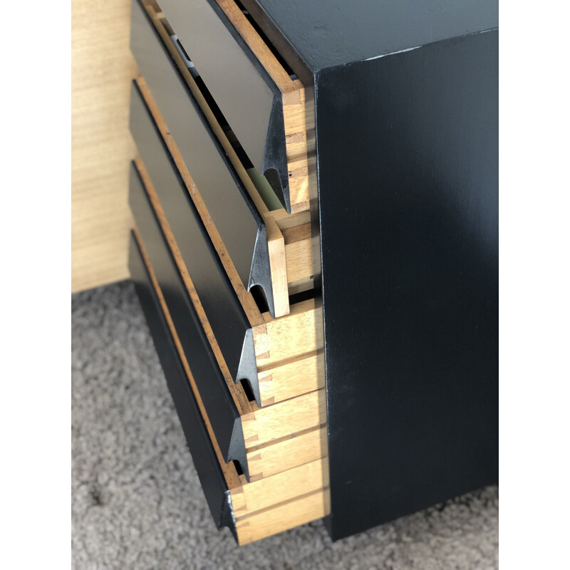 Sideboard in black lacquered wood and vintage solid beechwood 