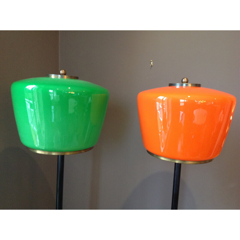 Italian floor lamp in orange Murano's glass, marble and brass, Gino SARFATTI - 1960s