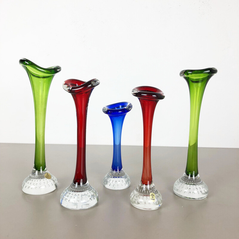 Ensemble de 5 vases vintage en verre coloré par Bo Borgstrom pour l'Aseda, Suède 1970