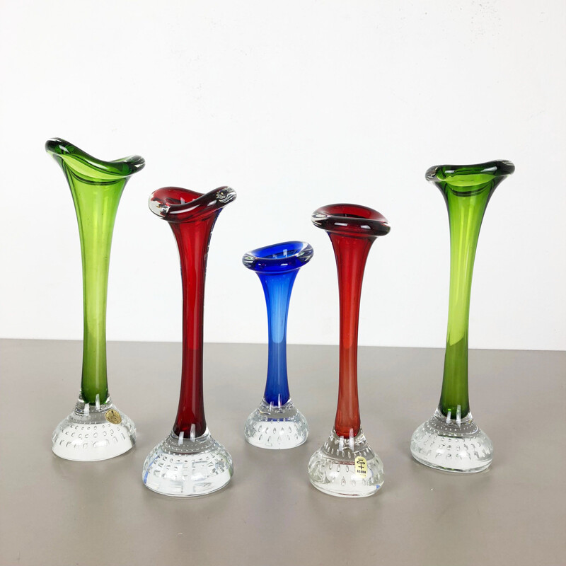 Set di 5 vasi vintage in vetro colorato di Bo Borgstrom per Aseda, Svezia 1970