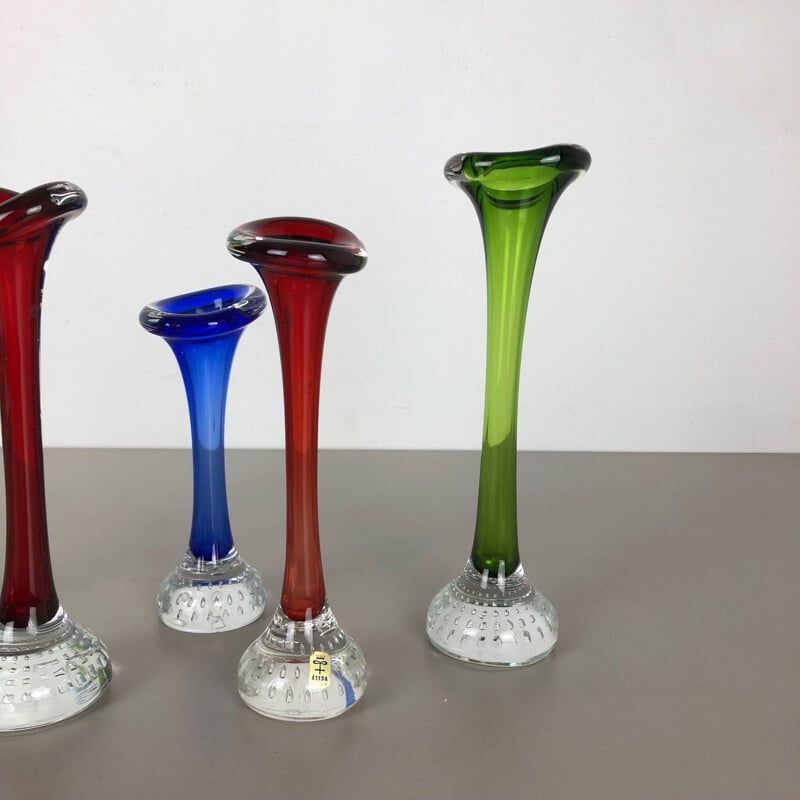 Set of 5 vintage colored glass vases by Bo Borgstrom for Aseda, Sweden 1970