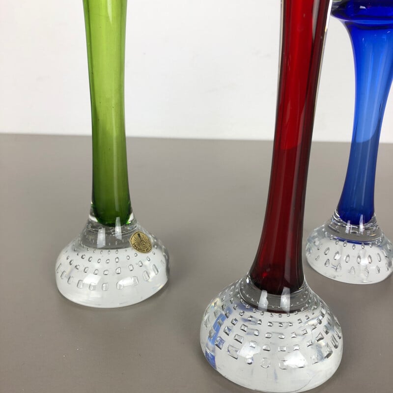 Set of 5 vintage colored glass vases by Bo Borgstrom for Aseda, Sweden 1970