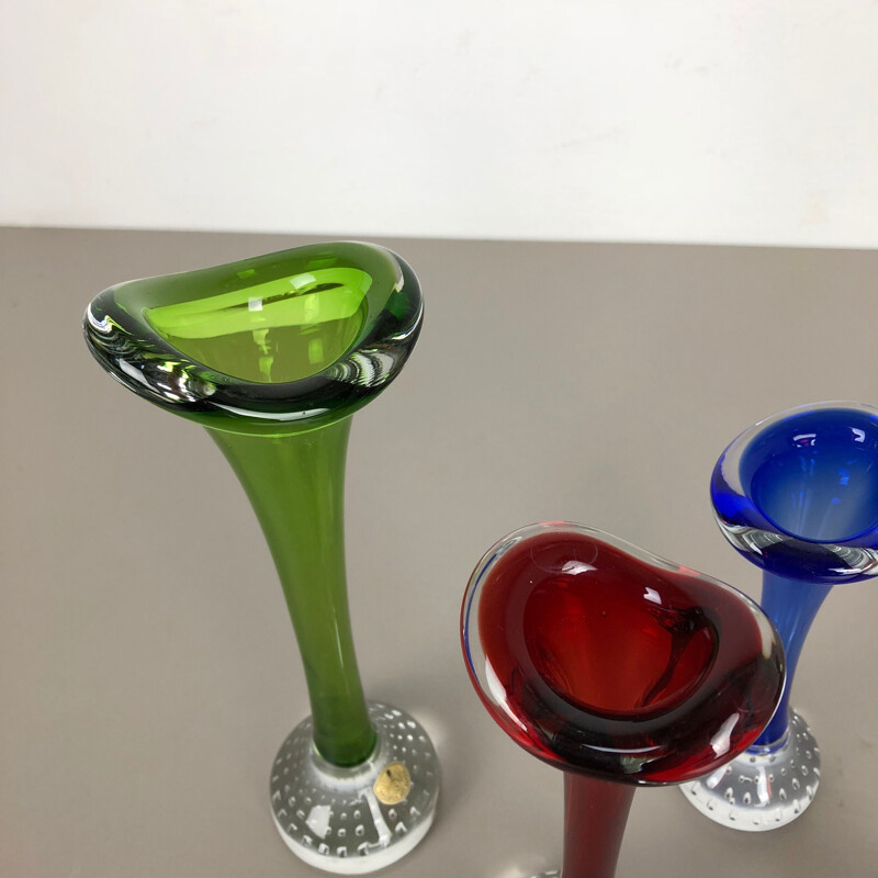 Set of 5 vintage colored glass vases by Bo Borgstrom for Aseda, Sweden 1970