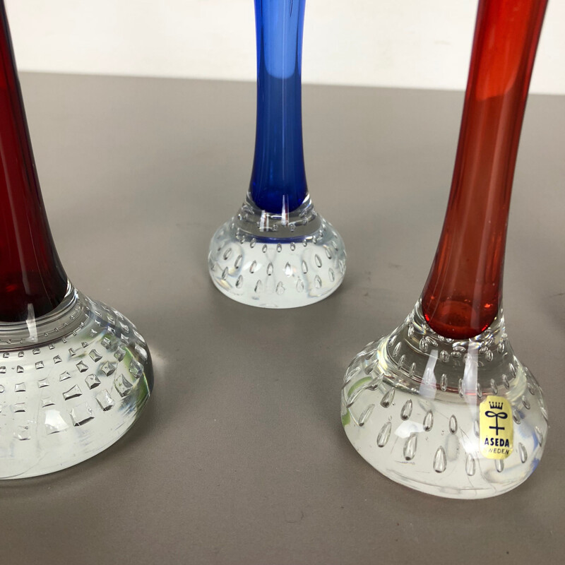 Set of 5 vintage colored glass vases by Bo Borgstrom for Aseda, Sweden 1970