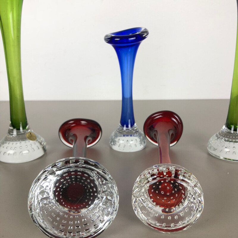 Set of 5 vintage colored glass vases by Bo Borgstrom for Aseda, Sweden 1970