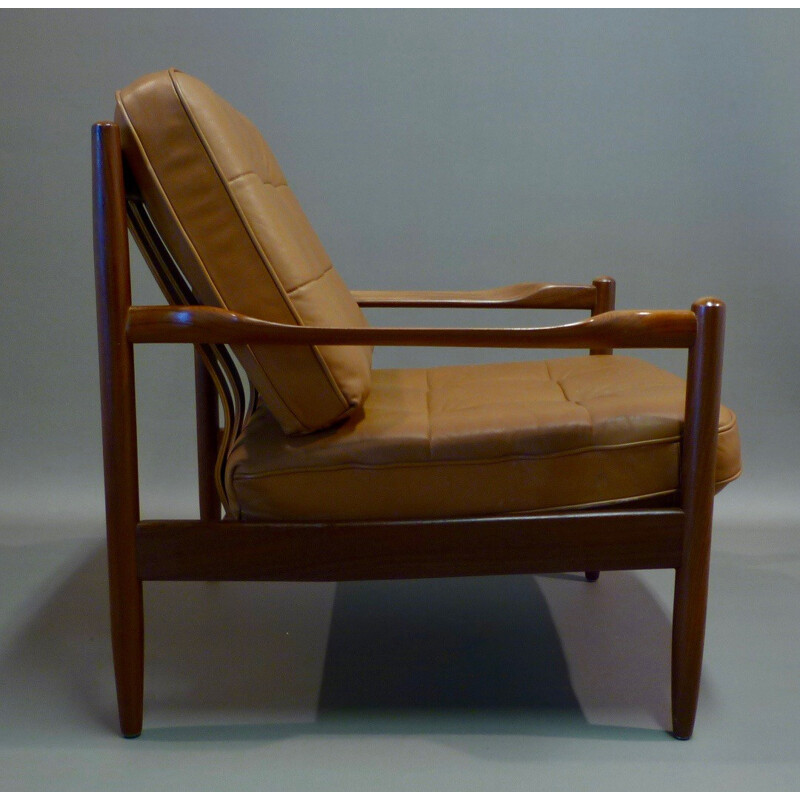 Scandinavian classic easy chair in teak and leather - 1950s