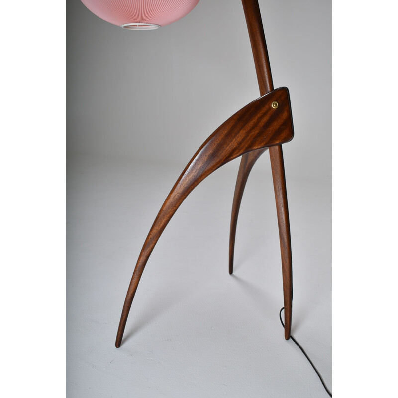 Vintage mahogany and Rhodoïd floor lamp by Rispal, 1950s