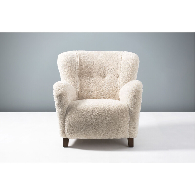 Sheepskin vintage armchair by Fritz Hansen, 1950s