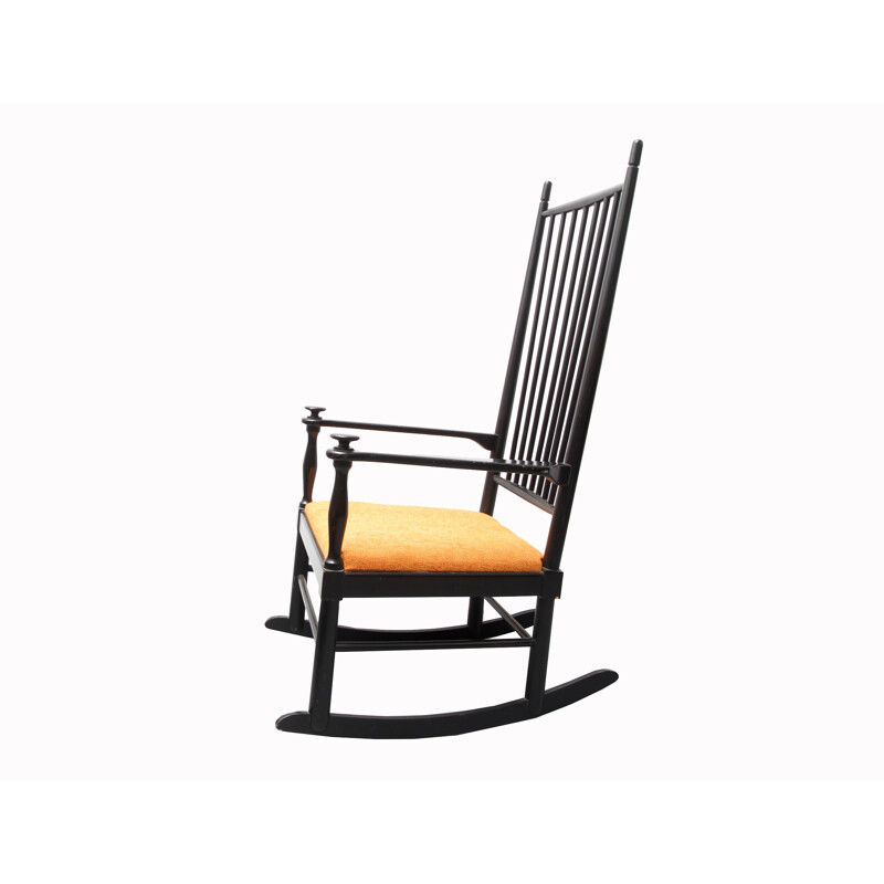 Scandinavian Gemla rocking chair in wood with light orange seat - 1950s