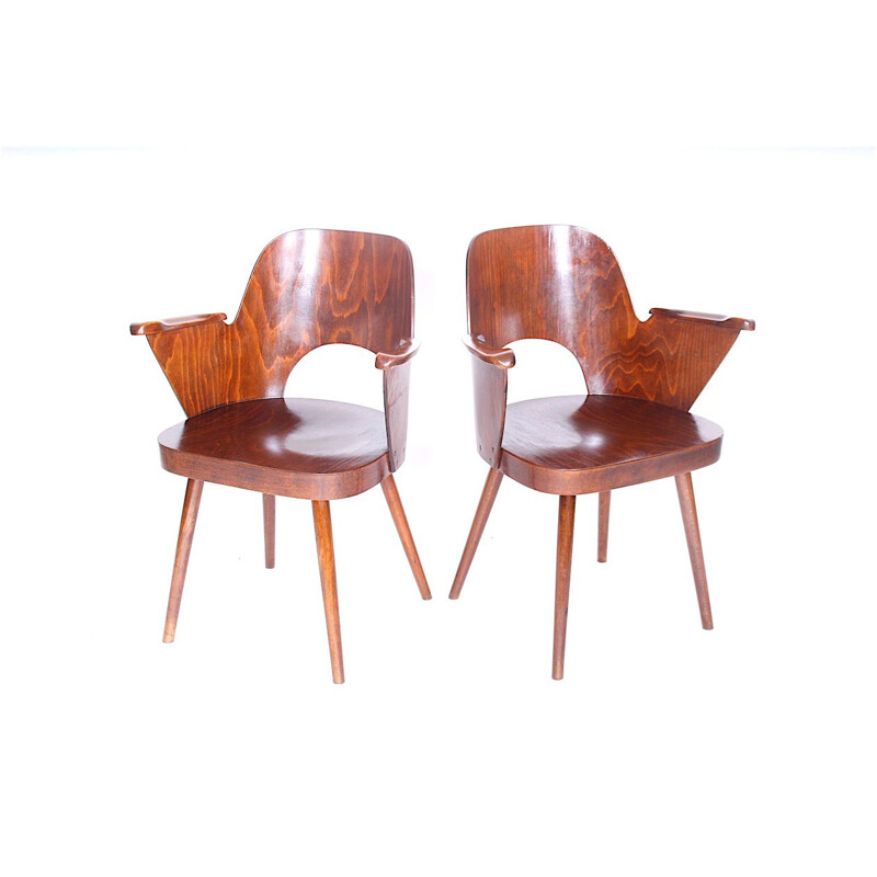 Paar vintage houten fauteuils van Oswald Haerdtl