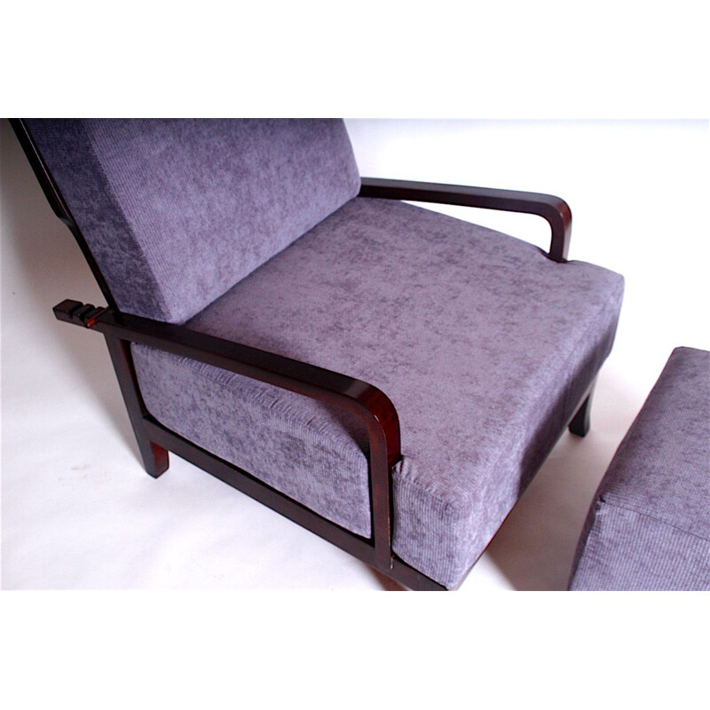Art Deco adjustable vintage armchair with footstool, 1930s