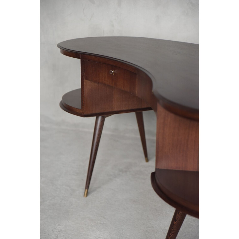 Wenge organic-shaped boomerang vintage desk, 1960s