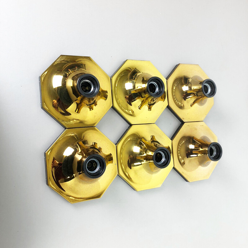 Set of 6 golden cubic vintage wall lights by Motoko Ishii for Staff Lights, 1970